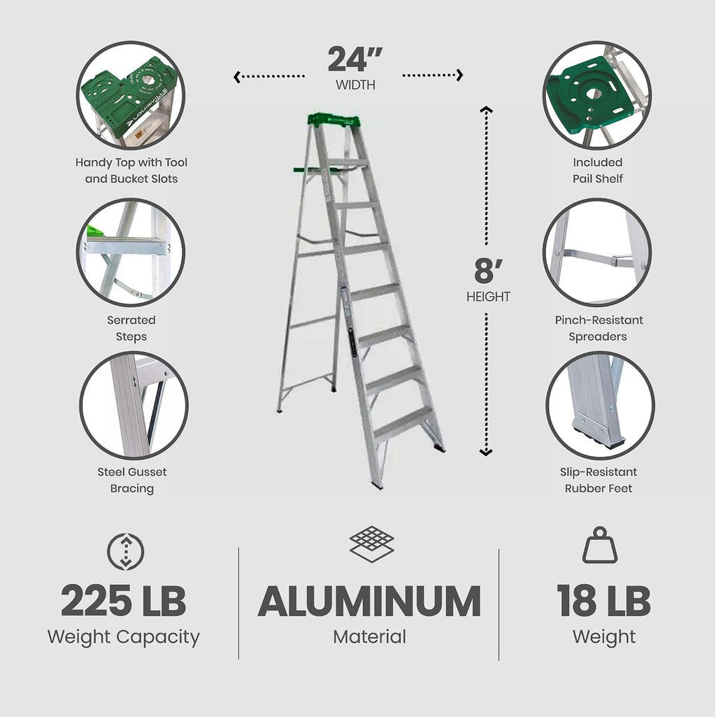 Louisville Ladder 8-Foot Aluminum Step Ladder, 375-Pound Load Capacity, Type IAA, AS4008