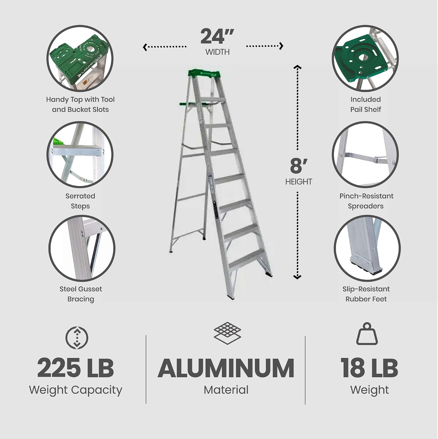Louisville Ladder 8-Foot Aluminum Step Ladder, 375-Pound Load Capacity, Type IAA, AS4008