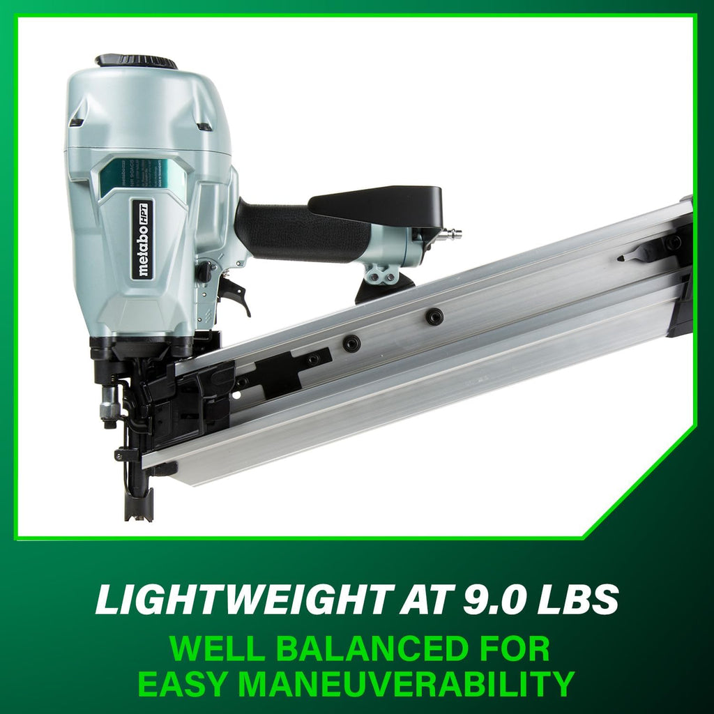 Metabo HPT Framing Nailer, Pro-Preferred Pneumatic Power Nailers in Framing Tools, Powerful Tool With Tool-less Depth Adjustment & Claw Tip, 21° 3-1/2' Plastic Collated Nails, NR90AC5