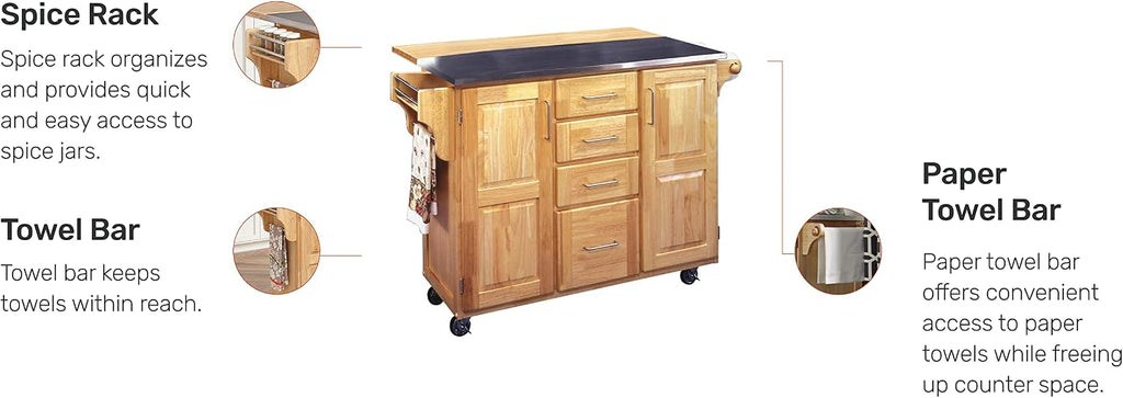 Homestyles General Line Mobile Kitchen Cart with Stainless Steel Top and Drop Leaf