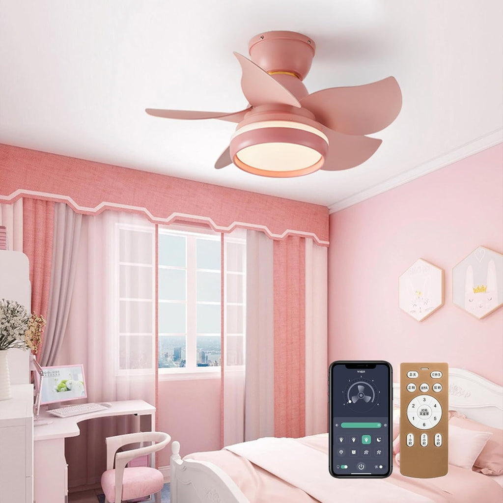 Ceiling Fans with Lights, Fans with Lights and Remote/APP Control, Modern Flush Mount Ceiling Fan, with 5 Reversible Blades 3 Colors Dimmable 6 Speeds Ceiling Fan for Bedroom/Kitchen/Dining Room/Patio
