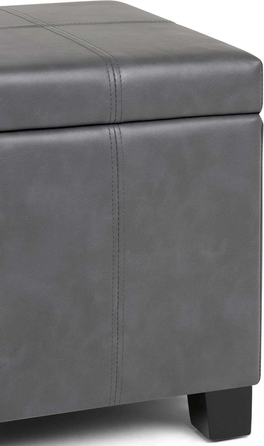 SIMPLIHOME Dover Storage Ottoman Bench - 36 inch Wide Upholstered Vegan Leather Rectangular Lift-Top Ottoman in Stone Grey, Contemporary Bench for Living Room with Safety Hinges