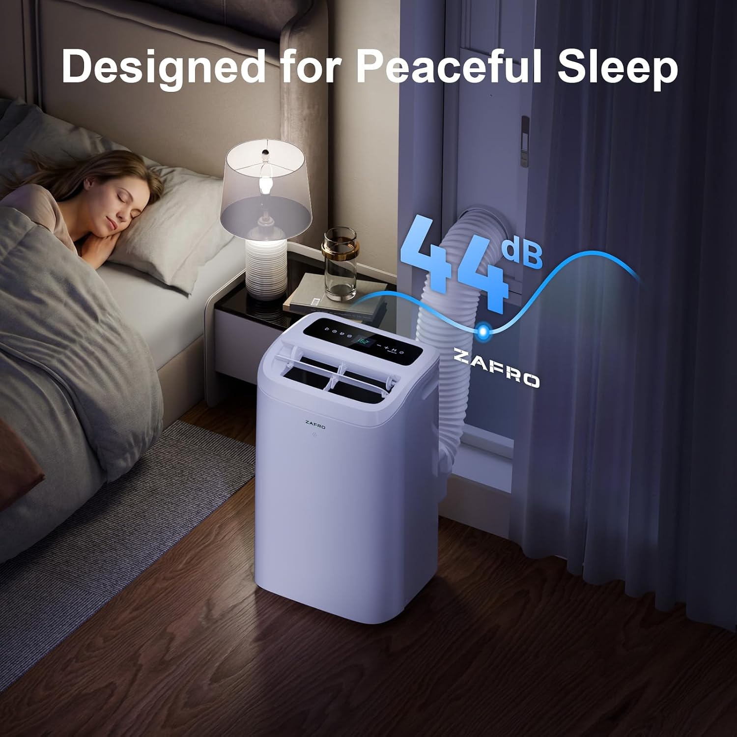 ZAFRO Portable Air Conditioner, 12000 BTU (8000 BTU SACC), Cools Rooms up to 500 Sq.Ft, Smart Portable AC Unit with Ultra-Quiet (44dB), Drainage-Free Cooling, Energy-Efficient, Easy Installation