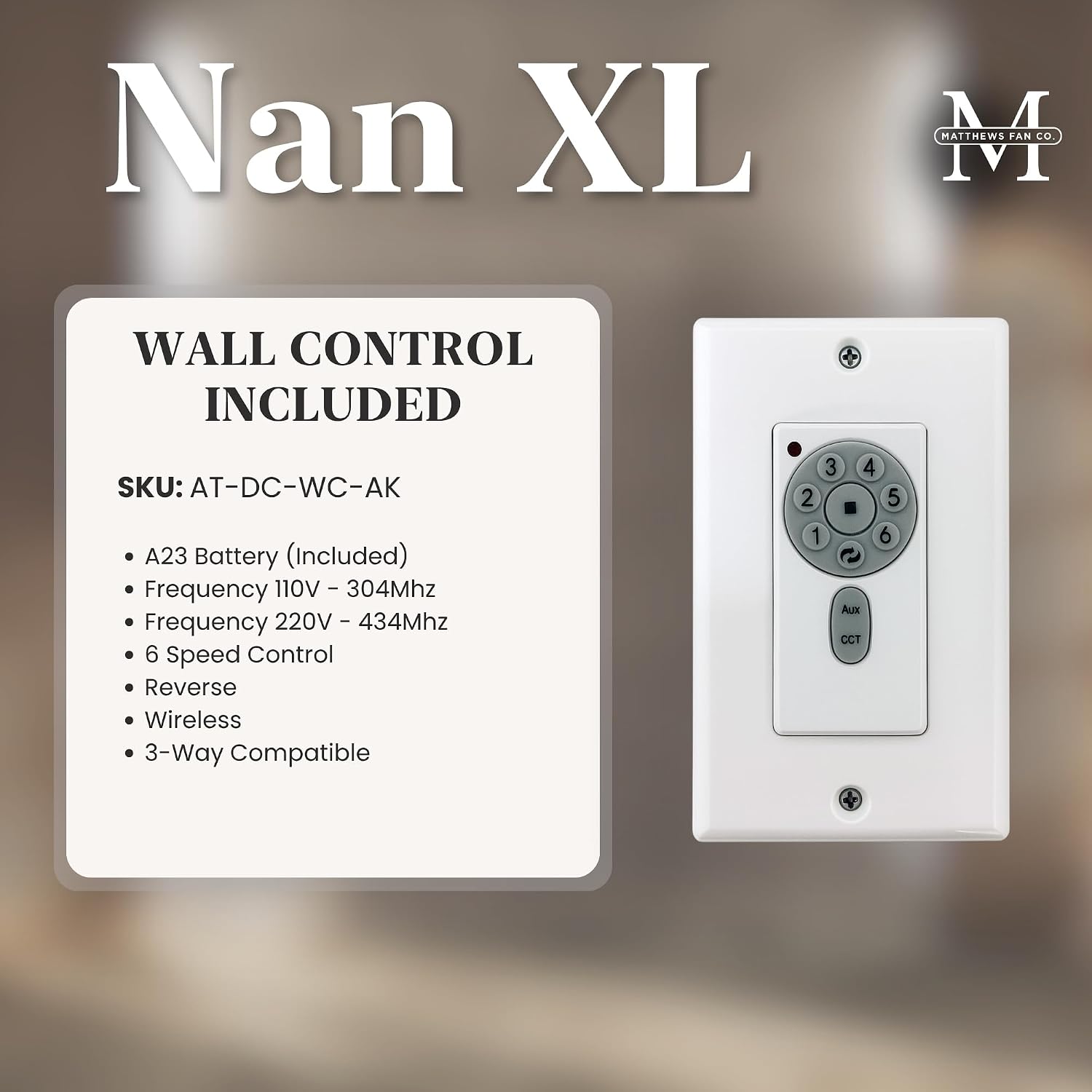 Matthews NKXL-BK-LM-72 Nan XL Damp Rated 72' Ceiling Fan with Remote and Wall Control, 3 Solid Wood Blades, Silent DC Motor, Matte Black with Light Maple Tone