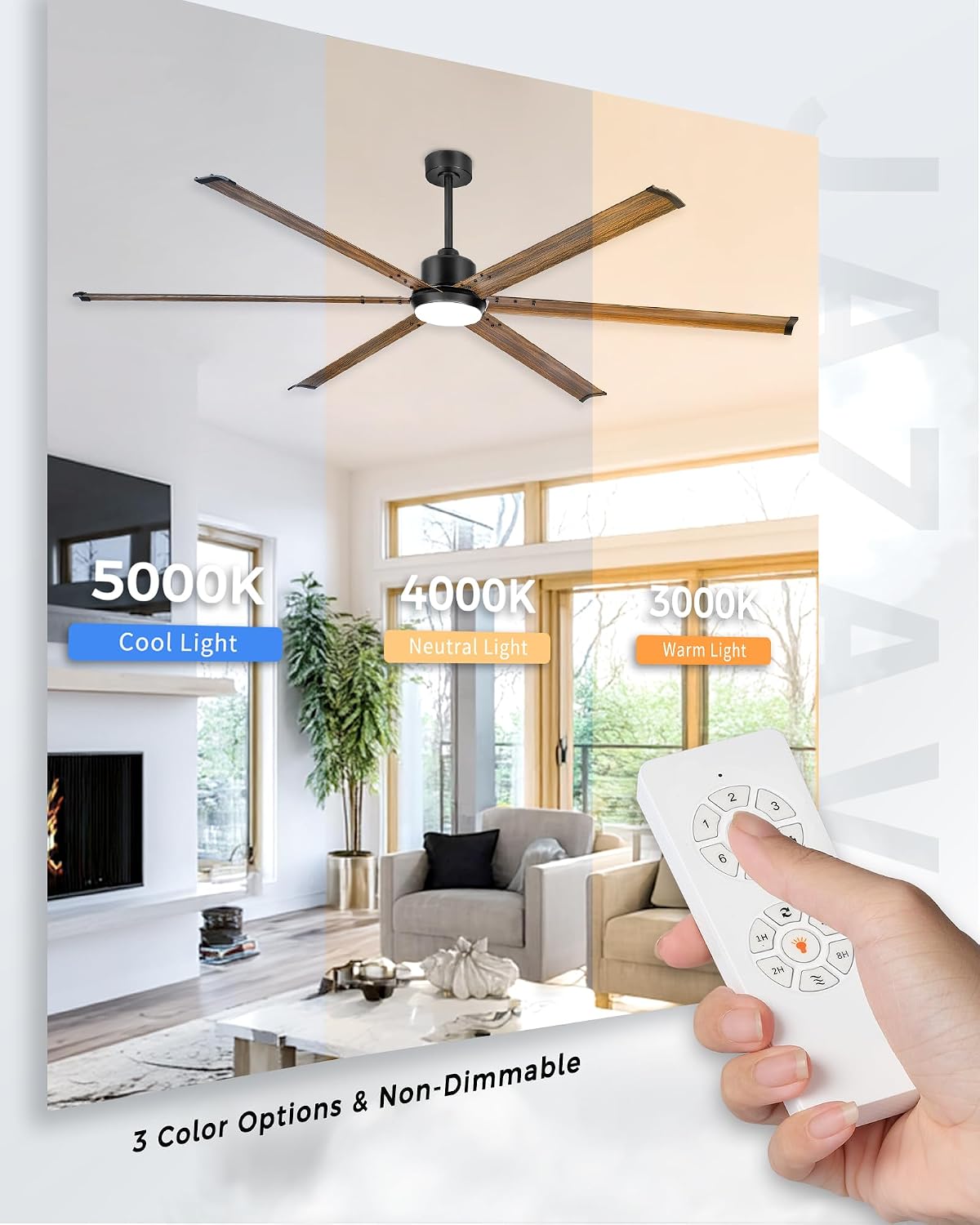 84 Inch Ceiling Fan with Light, Industrial Aluminum Blades, DC Motor 6 Speed Reversible,Covered Outdoor Patio Garage,Black & Walnut,CF06WD-84