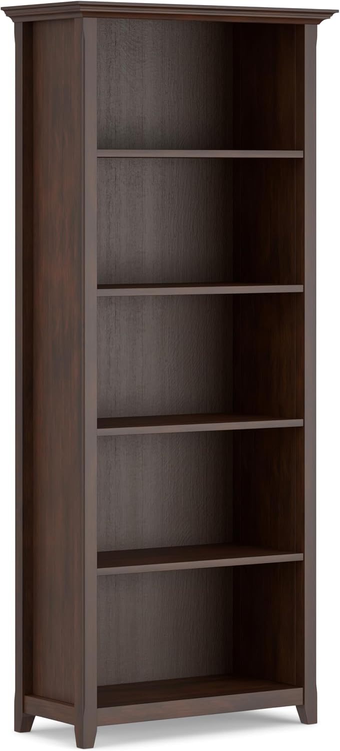 SIMPLIHOME Amherst Desk and Bookcase Bundle - 54 inch Wide Solid Wood Desk with Drawers and 30 inch Wide 5-Shelf Bookcase in Russet Brown, Transitional Home Office Furniture (Set of 2)
