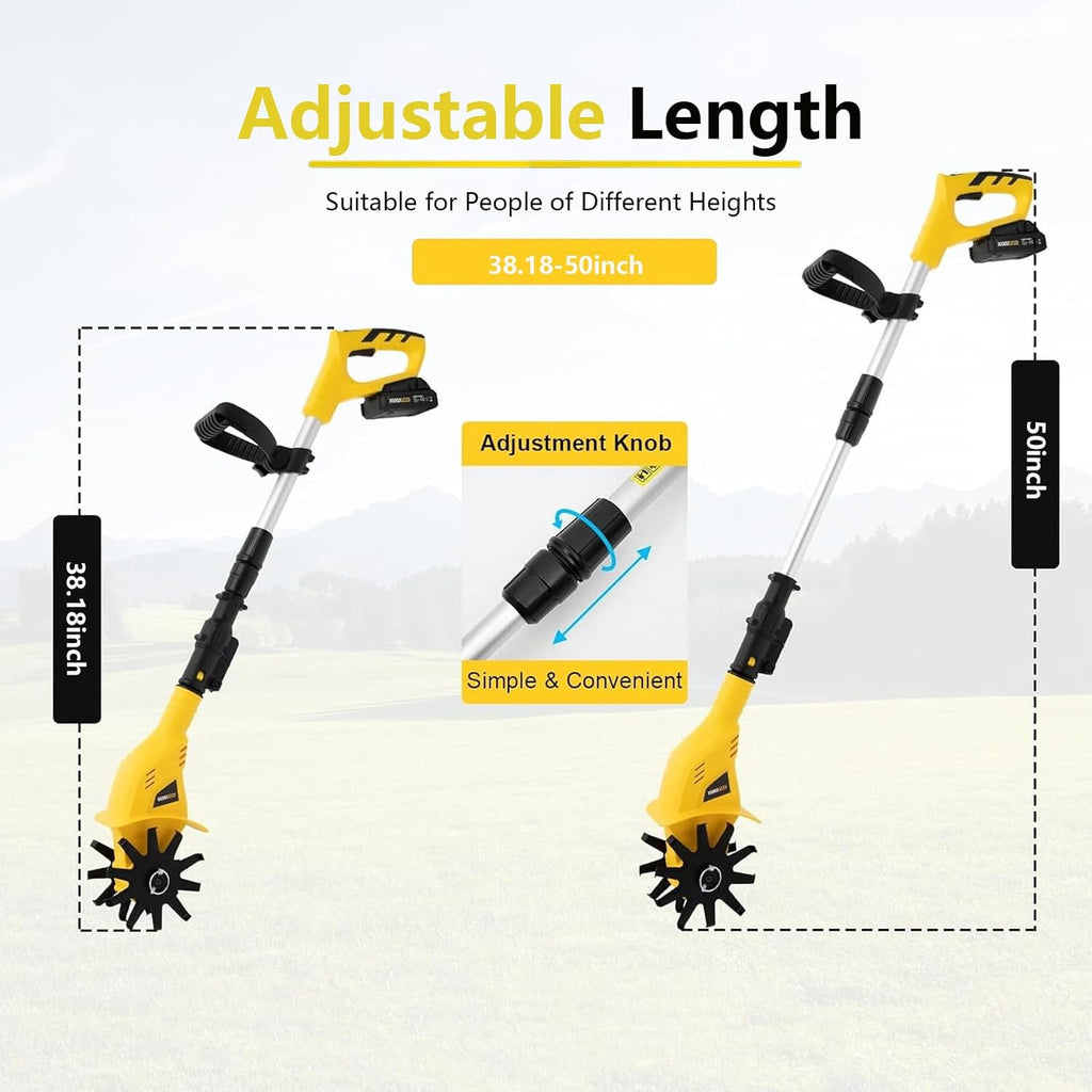 Small Tiller Cultivator, Garden Cultivator, Electric Portable Household Use Tiller, Garden Tiller, 20v Lithium Electric, Lightweight Cordless, Manganese Steel Blade, for Gardening,Yellow