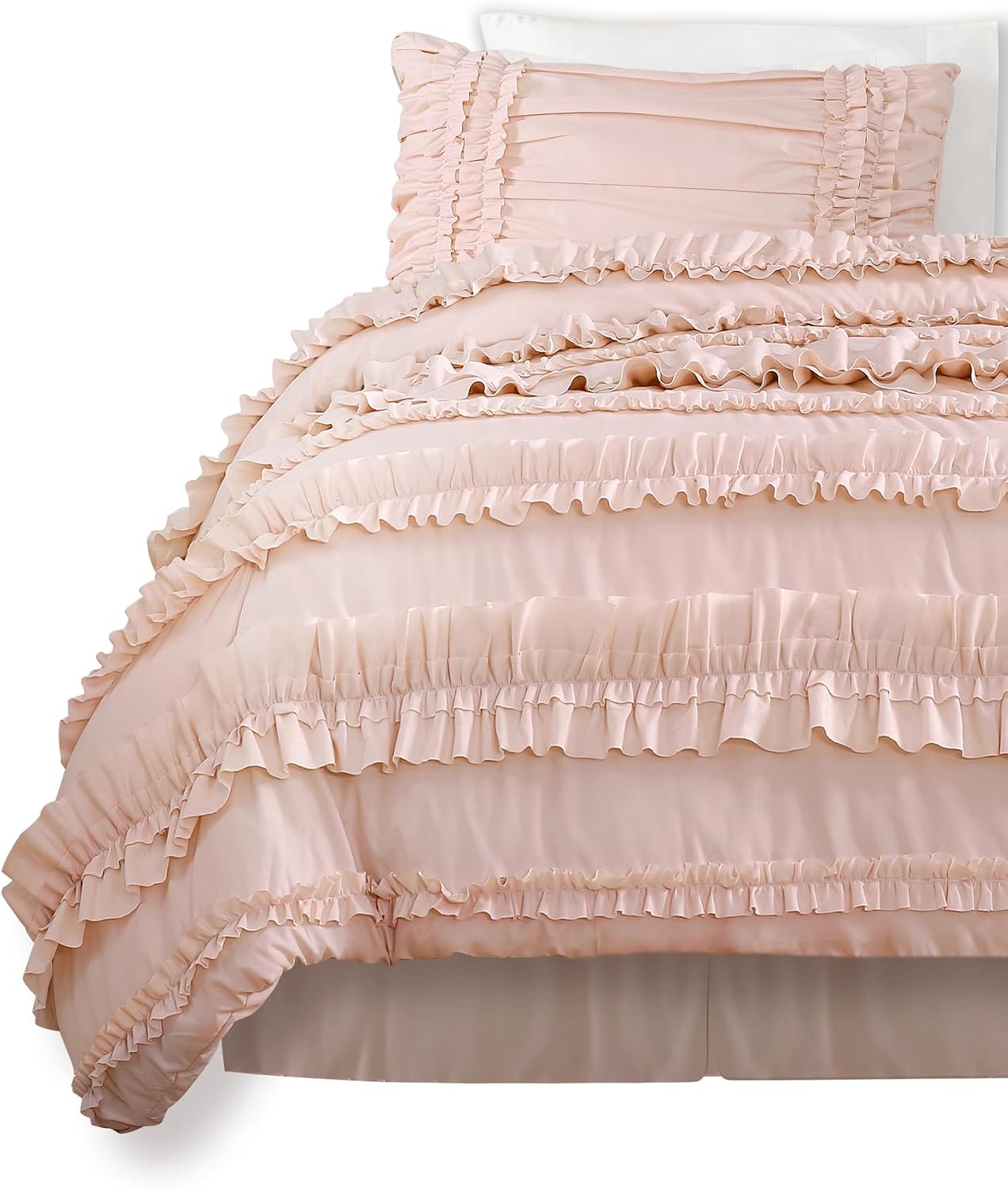 Lush Decor Belle Comforter Queen Size 4 Piece Set Blush - Ruffle Bedding Set - Cute Comforter - Coquette Decor - Queen Bedding