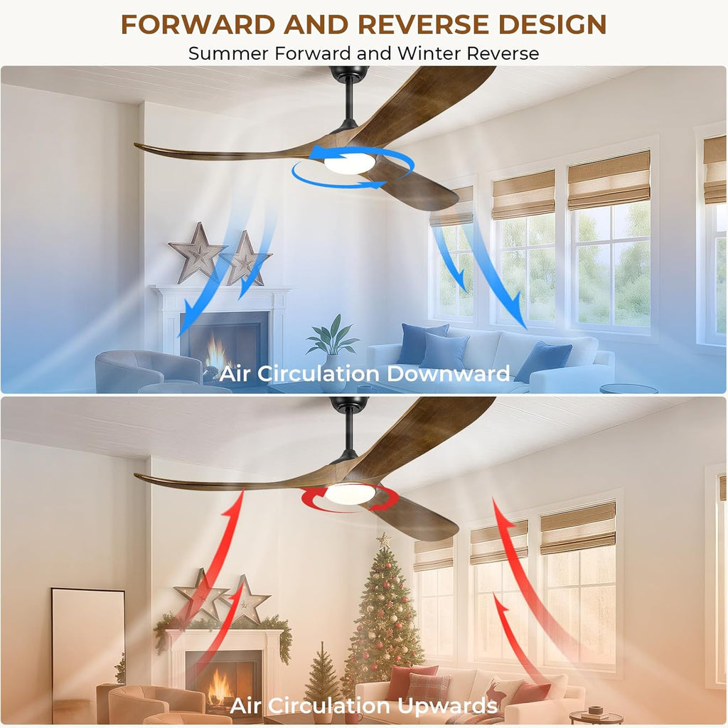 52' Ceiling Fans with Lights and Remote Control, Outdoor Ceiling Fan with Lights High CFM Quiet 3 Blade Wood Walnut Ceiling Fan,Oil Rubbed Bronze