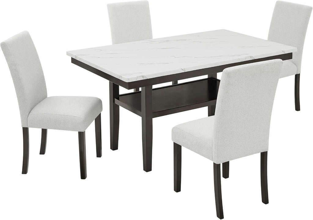 New Classic Furniture Carissa 5-Piece Wood Rectangle Dining Set in Stone