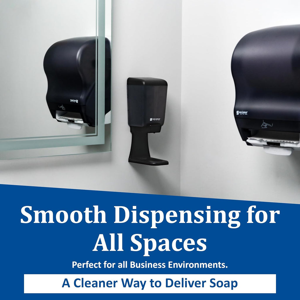San Jamar Classic Soap Dispenser for Public Restrooms, Manual, Wall Mounted, Refillable, Plastic, 46 Ounce Capacity, Black Pearl (Pack of 6)