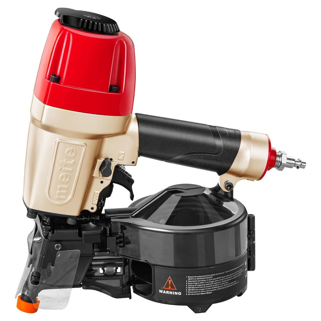 meite CN65S Coil Siding Nailer with 15 Degree Siding Nails 2' × .099'' - Pneumatic Nail Gun with 360° Exhaust & Safety Lock for Roofing Fencing Decking
