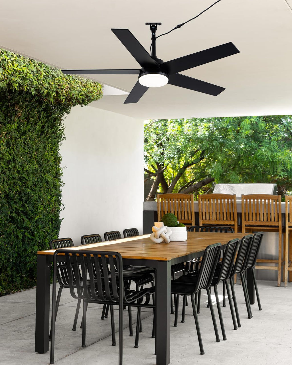 48 Inch Waterproof Outdoor Ceiling Fan with Lights, IP65 Hanging Gazebo Fan with App/Remote Control, 5-Blade Plug in Ceiling Fan Light with 6-Speed Reversible, Dimmable, Timer, (Black)