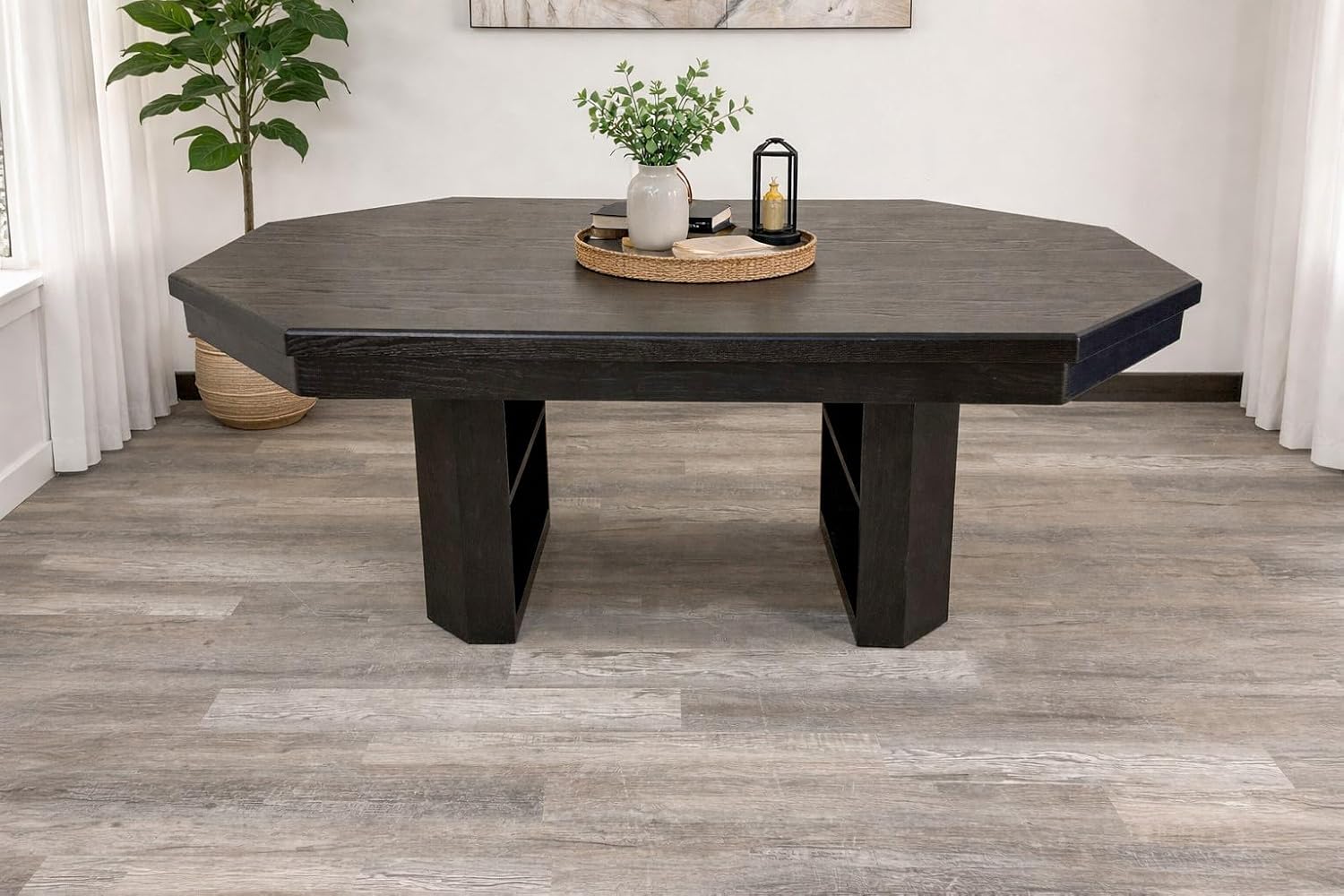 American Furniture Classics 75' Stretched Octagon Poker/Dining Table with Charcoal Speedcloth, 10 Chip Trays and Cup Holders with Table Topper in Mocha Finish