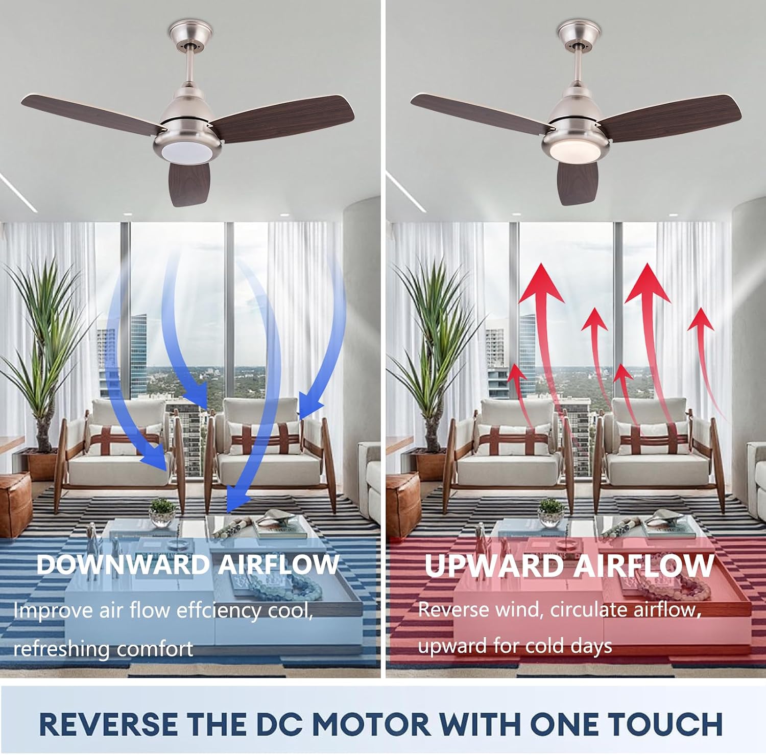 Ceiling Fans with Lights, 42 Inch Modern Low Profile Ceiling Fan with Remote Control 6 Speeds, 3000-6000K Dimmable Timing (1/2/4 hours) 3 Blades Large Ceiling Fan for Indoor and Outdoor Bedroom Patios