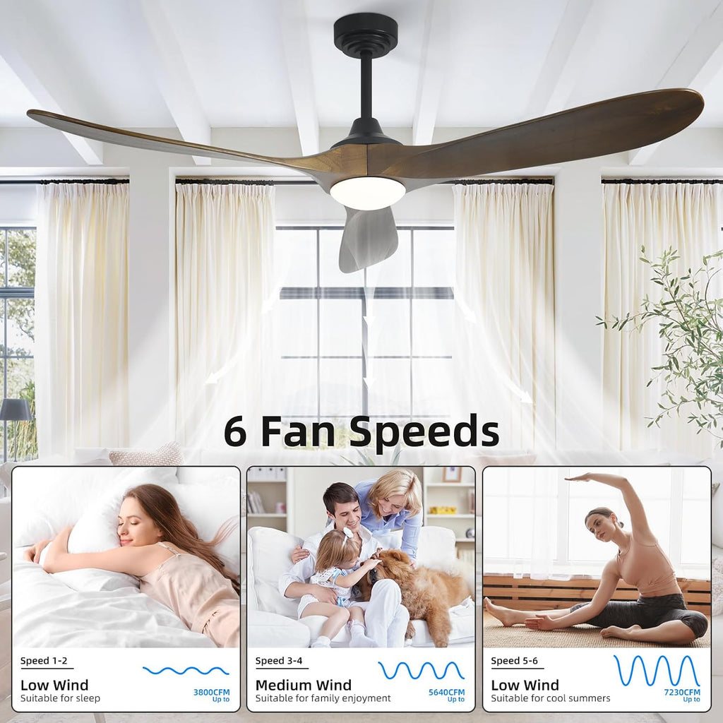 Ceiling Fan with Lights, 72'' Solid Wood Indoor/Outdoor Ceiling Fan with Quiet Reversible DC Motor, Compatible with Alexa/Google/App, 3CCT Dimmable, 6 Speeds Bronze Outdoor Fan for Patio Porch