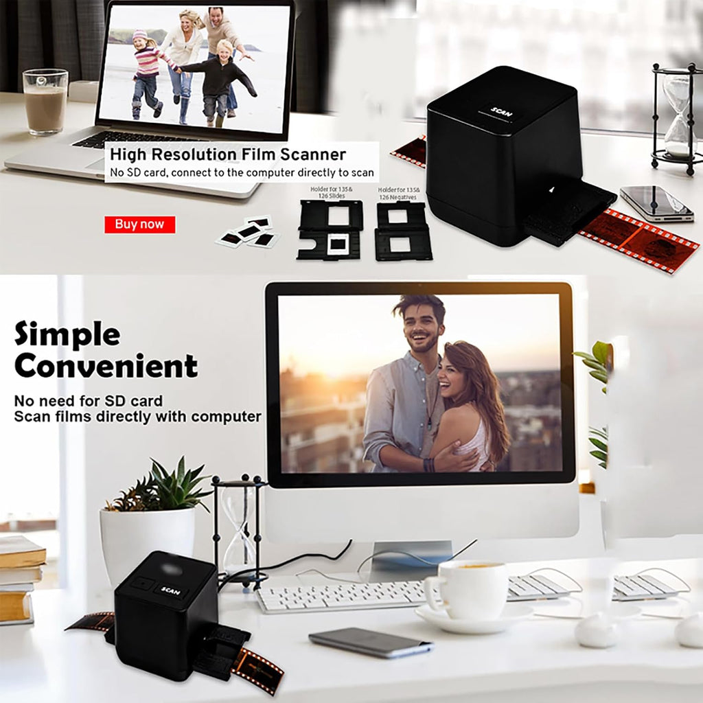 Digital Film Scanner, 17.9 Mega Pixels Negatives Slide Converter, Converts 126/135(35 Mm) Film Negatives and Slides to JPEG Format, One Key Scan and Fast Conversion, for Family, Gifting