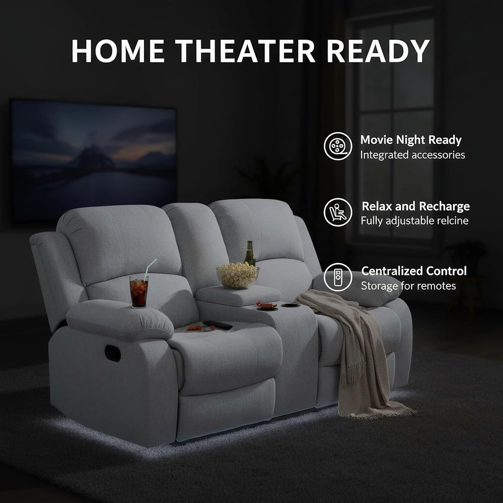 Manual Recliner Sofa Set, Linen Reclining Living Room Furniture Set, Adjustable Backrest Reclining Loveseat Sofa and a 3 Seater Couch Furniture Set for Living Room, Home Theater, White Grey