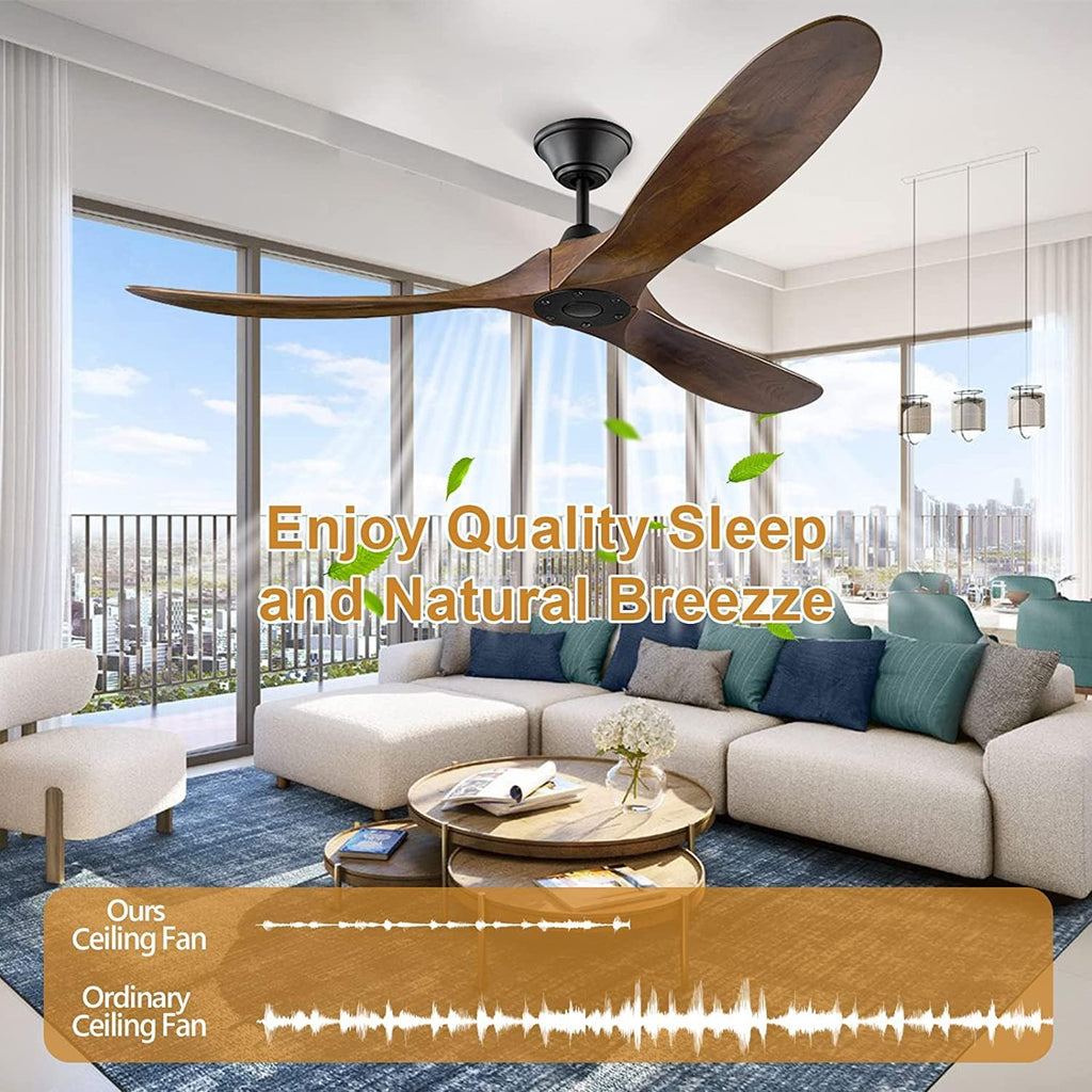 Ceiling Fan without Lights, 60 Inch Outdoor/ Indoor Damp Ceiling Fan 3 Blade low profile Ceiling Fan with Noiseless Energy Efficient DC Motor for Patio Farmhouse Bedroom (60 inch, Walnut Ceiling Fan)