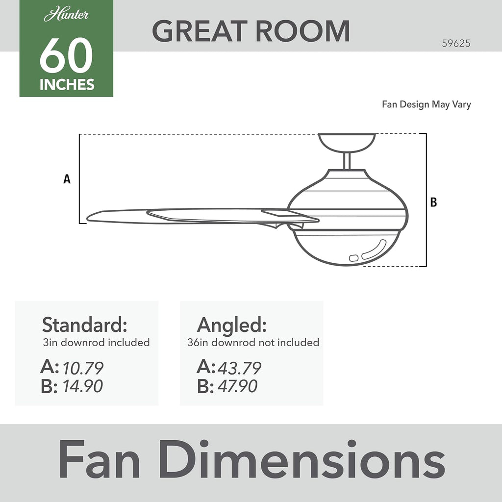 Hunter 60 inch Outdoor or Indoor Ceiling Fan with LED Light - Ceiling Fan with Wall Control, For Patio, Garage, or Porch, Quiet, Standard Mount, 6 Blades - Solaria 59625, Matte Silver