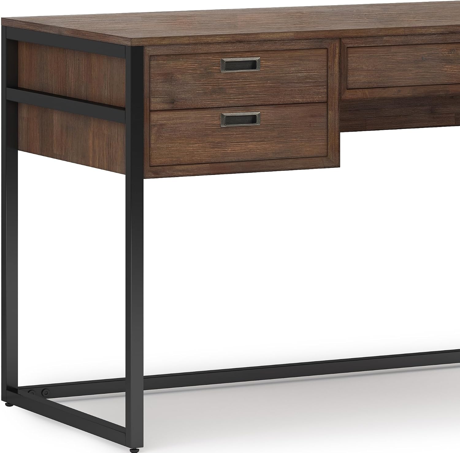 SIMPLIHOME Richmond Desk - 60 Inch Wide Solid Acacia Wood and Metal Writing Desk in Rustic Natural Aged Brown, Modern Industrial Home Office Computer Table with 2 Drawers and Flip-Down Keyboard Tray