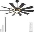 WINGBO 72' Windmill Ceiling Fan with Lights, 3 Downrod, 6-Speed Reversible DC Motor, 3CCT, 10 Blade Indoor Farmhouse DC Ceiling Fans for Kitchen Bedroom Living Room Patio, Aged Brass and Black