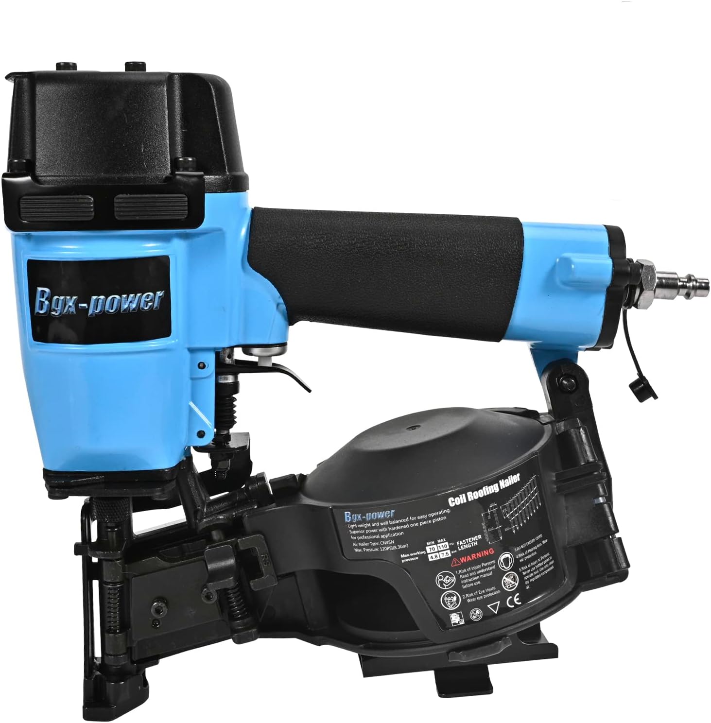 Roofing Nail Gun, 15 Degree CN45N Roofing Nailer 3/4-Inch to 1-3/4-Inch Coil Nails, 120-pcs Load Capacity Coil Nailer