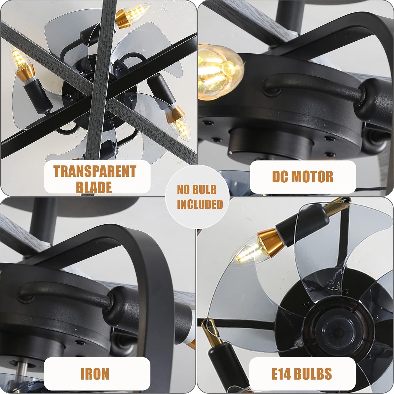 Chandelier,Retro Ceiling Fans with Lights and Remote Metal Cage Fan Chandeliers Ceiling Light Quiet DC Reversible 6 Speed Industrial Ceiling Fan with Lighting Winter Summer Pattern