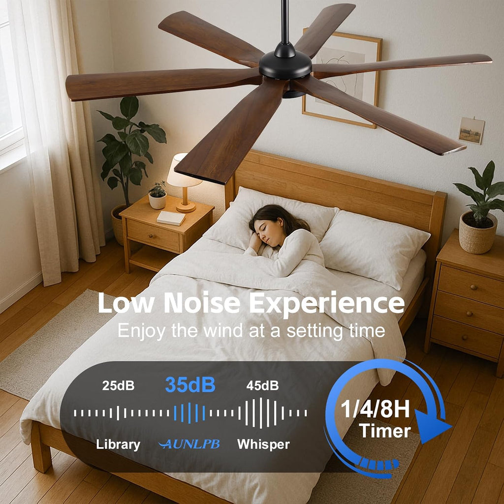 60 Inch Smart Outdoor Ceiling Fan with Lights for Patios, High CFM, Damp Rated 6 Walnut Wood Blades, Alexa Wifi Remote Control, for Modern Farmhouse Indoor Exterior Porch, for Sloped/Tall Ceiling