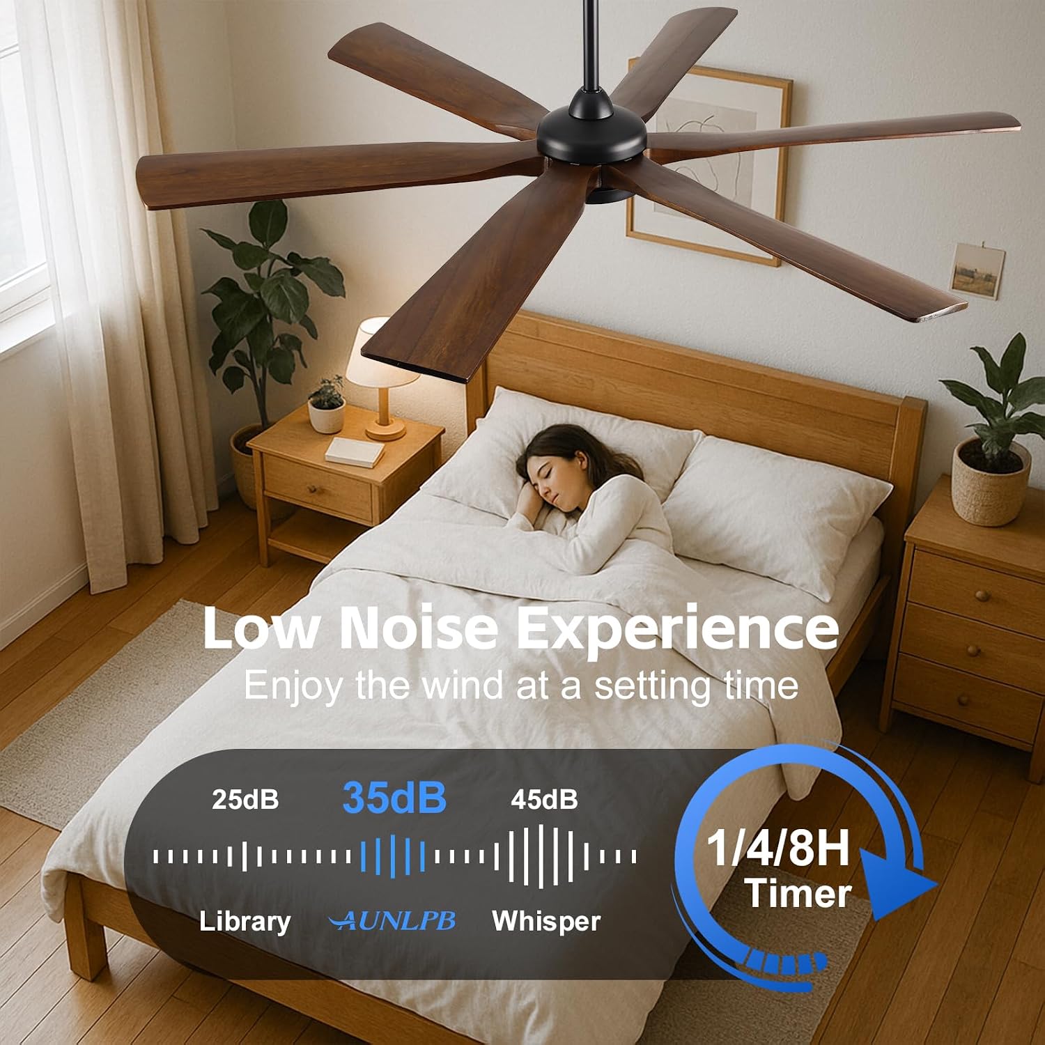 60 Inch Smart Outdoor Ceiling Fan with Lights for Patios, High CFM, Damp Rated 6 Walnut Wood Blades, Alexa Wifi Remote Control, for Modern Farmhouse Indoor Exterior Porch, for Sloped/Tall Ceiling
