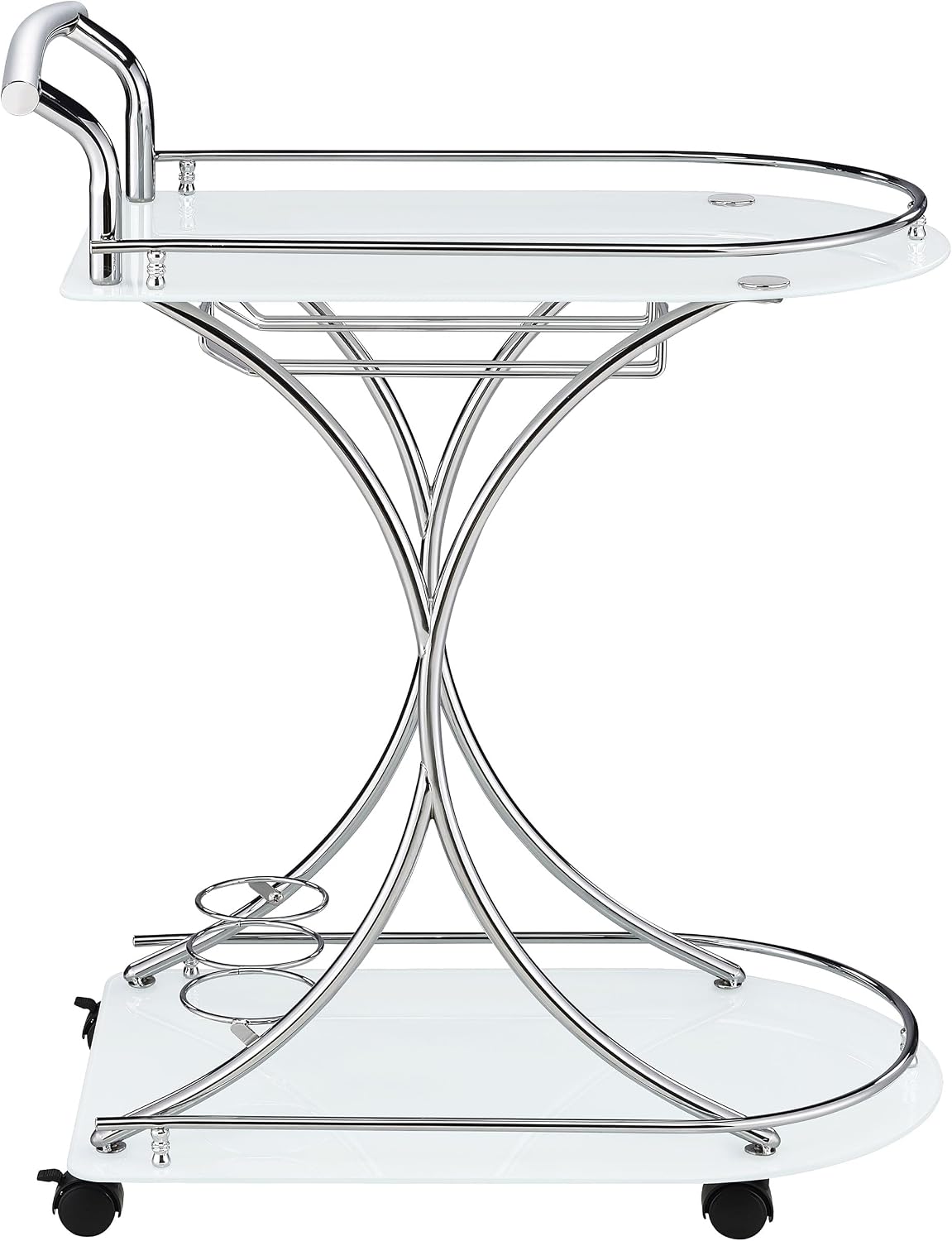 Coaster Home Furnishings Elfman 2-Tier Glass Shelf Metal Bar Cart White and Chrome 910002