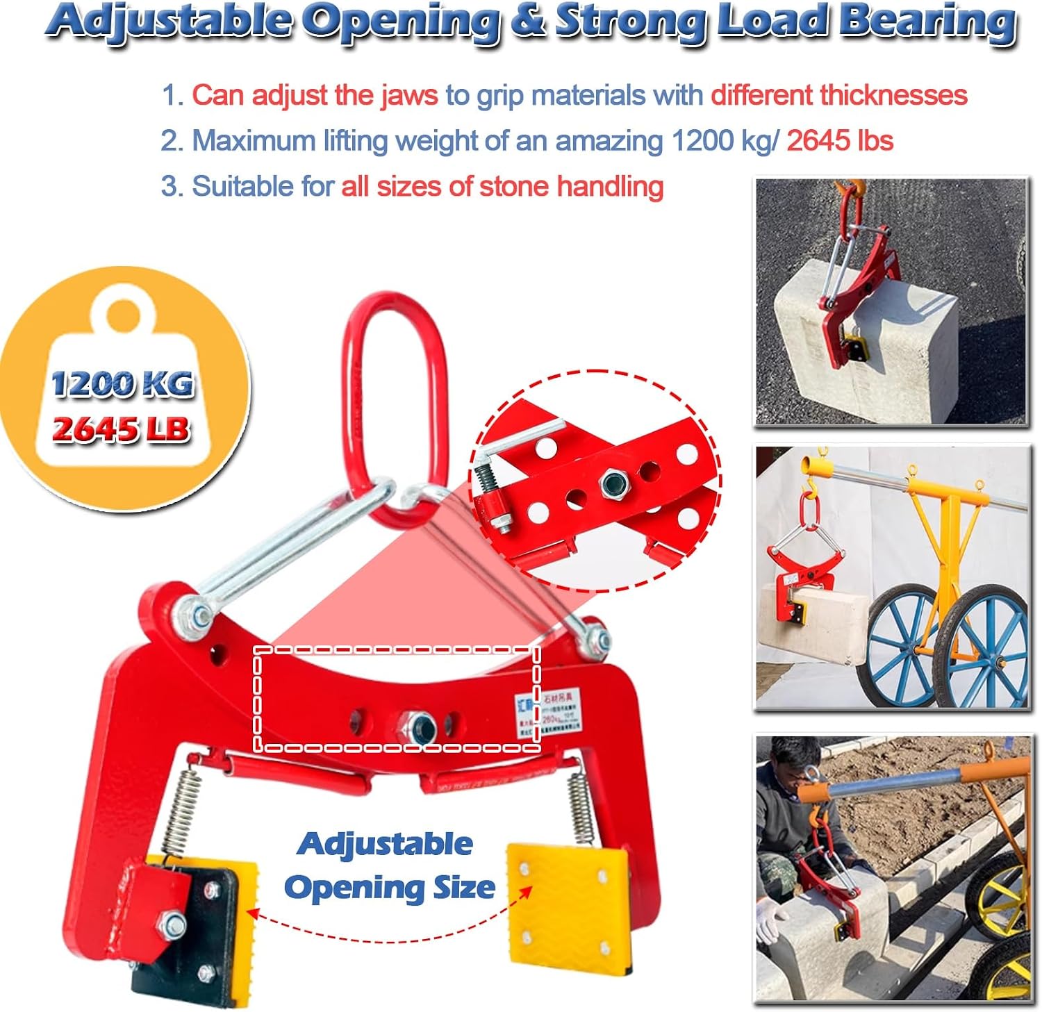 Stone Lifting Clamps with 2 Pairs Of Rubber Mats, Heavy Duty Scissor Granite Slab Carrying Lifting Clamps for Timber/Steel Sheet/Glass, Slab Lifter for Stone Handling Road Construction(Opening size 10
