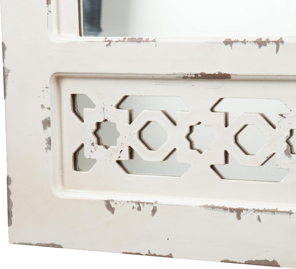 SEI Furniture - Gilmore Shabby Chic Wall Mount Jewelry Mirror - Transitional Design, White Iron and Wood - Fully Assembled - Ideal for Bedroom, Living Room (JS5532)
