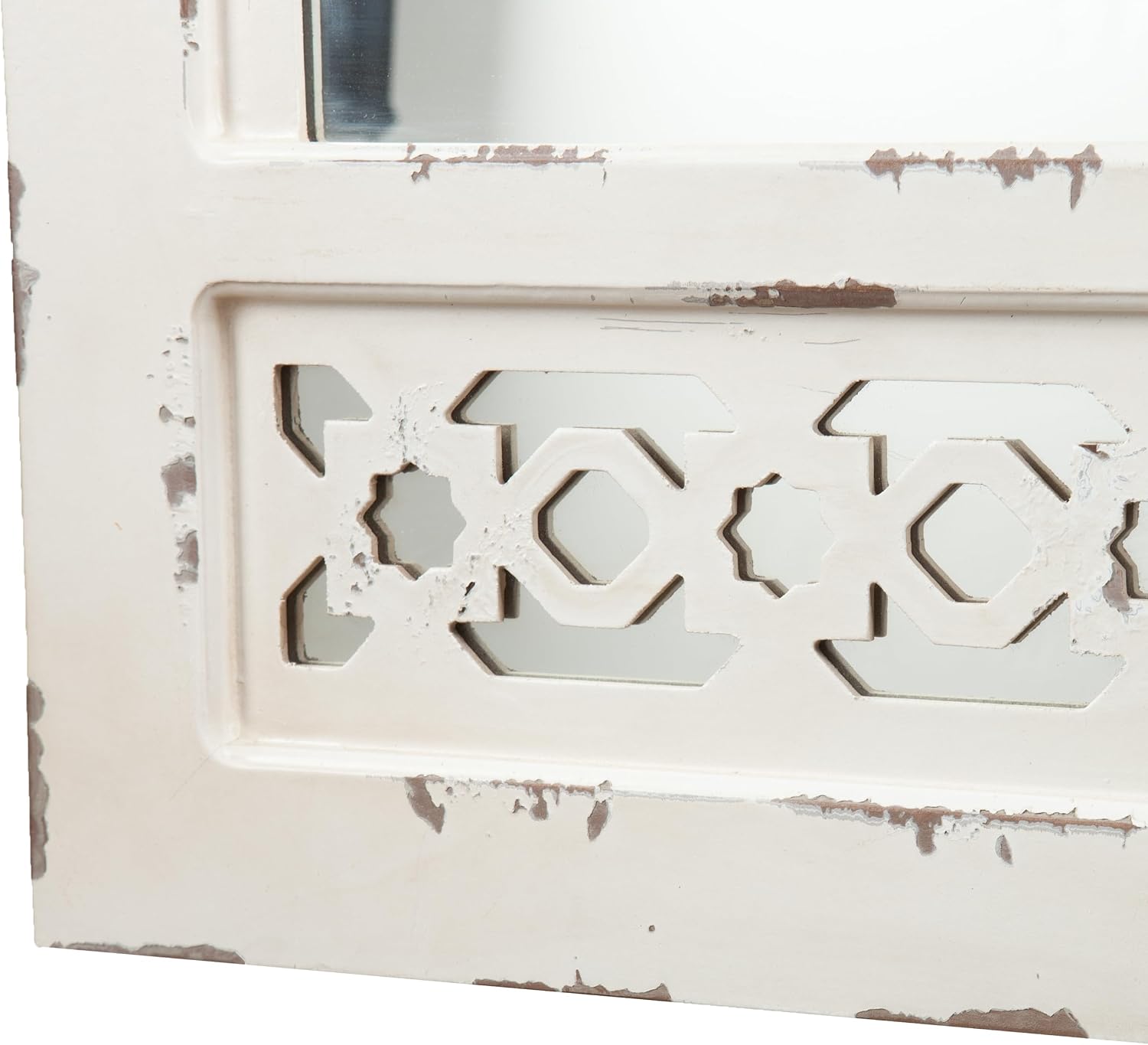 SEI Furniture - Gilmore Shabby Chic Wall Mount Jewelry Mirror - Transitional Design, White Iron and Wood - Fully Assembled - Ideal for Bedroom, Living Room (JS5532)