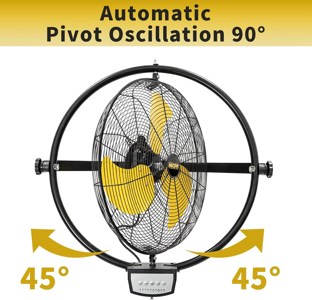 HiCFM 20' Remote Control Wall Mount Fan, 5100 CFM High Velocity 3-Speed Oscillating Wall Fans with Timer for Industrial, Commercial, Warehouse, Garage, Gazebo and Patios - UL Listed