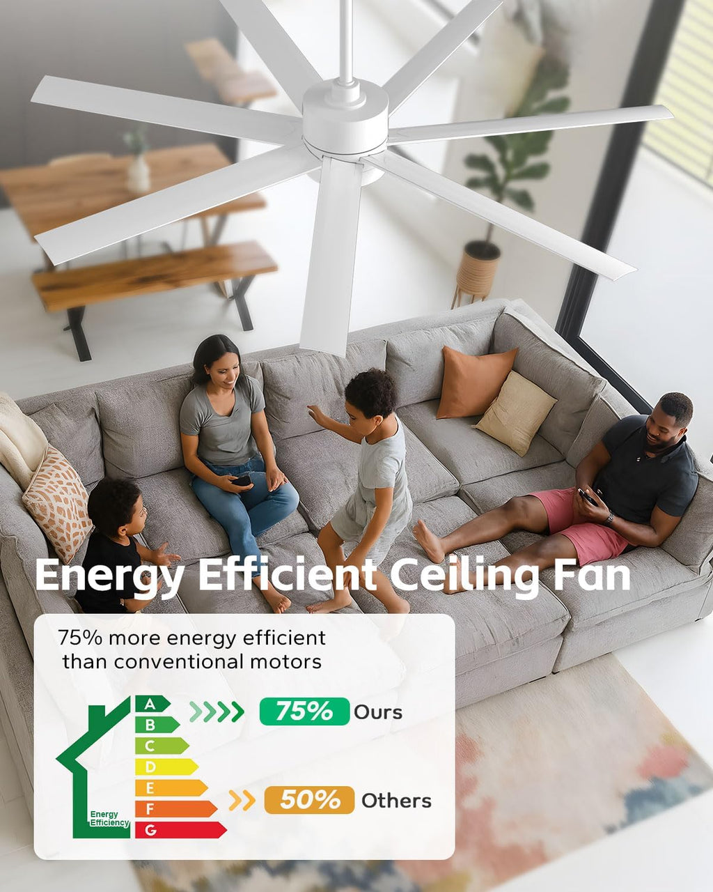 Outdoor Smart Ceiling Fan with Light Waterproof for Patio, Wet Rated All Weather Fan with UV Coating, App/Voice/Remote Control, High CFM, 56 IN White Ceiling Fan for Pergola Porch Gazebo Terraces