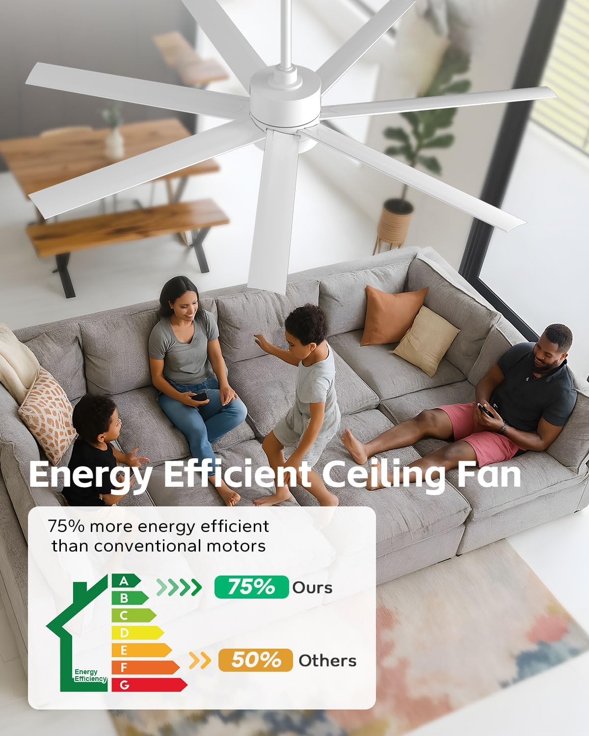 Outdoor Smart Ceiling Fan with Light Waterproof for Patio, Wet Rated All Weather Fan with UV Coating, App/Voice/Remote Control, High CFM, 56 IN White Ceiling Fan for Pergola Porch Gazebo Terraces