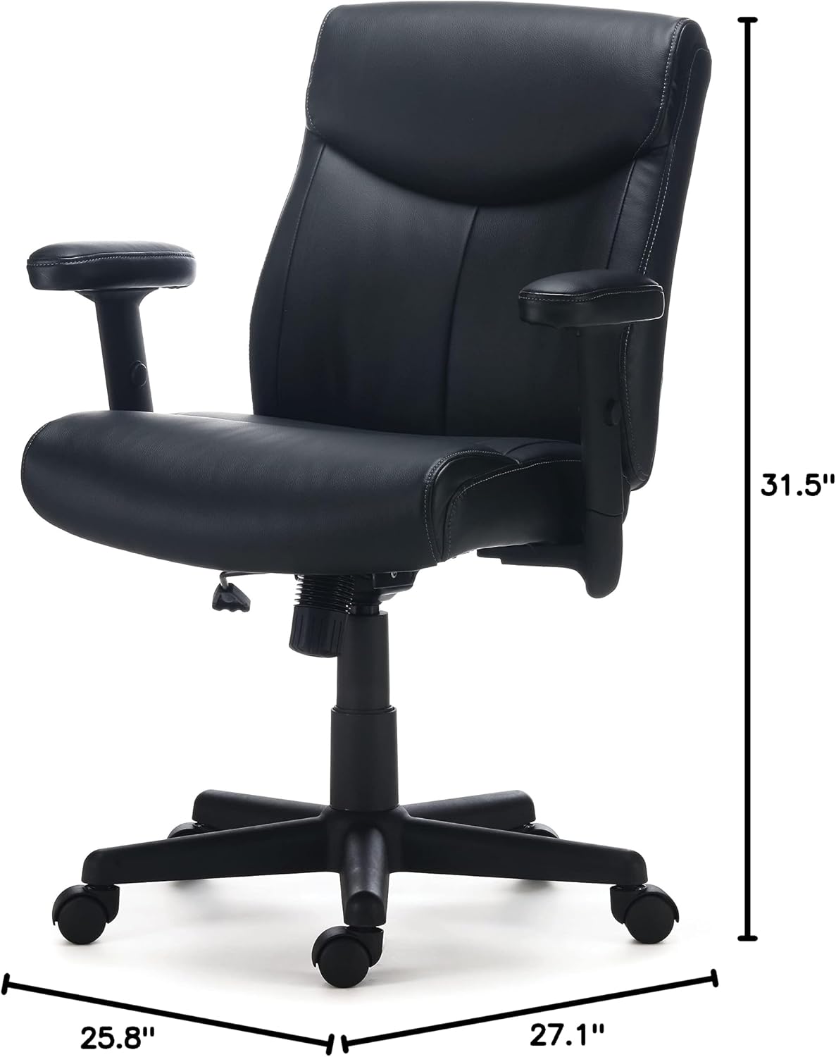 Staples Ergonomic Task Chair, Faux Leather, Ergonomic, Adjustable Height, Swivel, Black