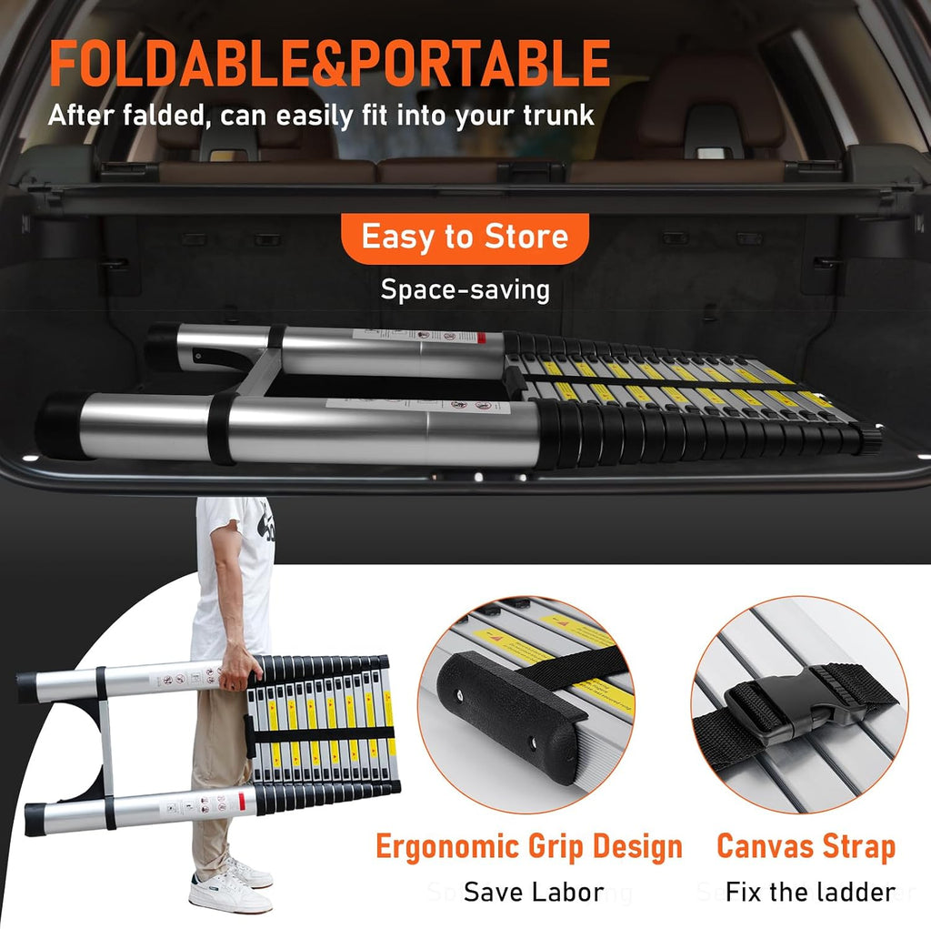Telescoping Ladder 23.3FT Aluminum Lightweight Extension Ladder 330 Lbs Heavy Duty Non-Slip Feet Portable Folding Ladder Multi-Purpose Collapsible for Home RV Attic Outdoor Use (23.3 FT)