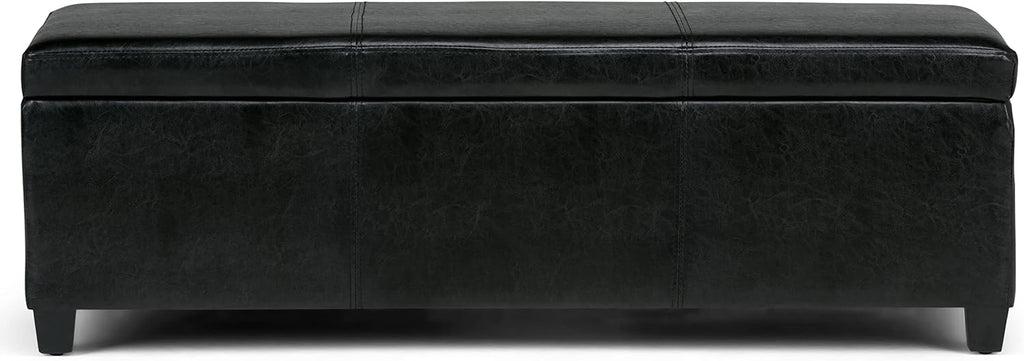 SIMPLIHOME Avalon Storage Ottoman Bench - 48' Wide x 16' High Upholstered Vegan Leather Rectangular Lift-Top Ottoman in Midnight Black, Contemporary Bench for Living Room with High-Density Foam