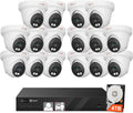 Anpviz 16CH 4K PoE Security Camera System with Two Way Audio, 16PCS 8MP Wired IP Turret Cameras Outdoor, Human Vehicle Detection,12MP PoE NVR with 4TB HDD for 24/7 Recording, for Business Home, NDAA
