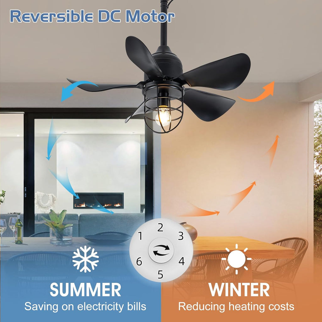TIFEROR Outdoor Ceiling Fan with Light and Remote, IP65 Waterproof Ceiling Fan for patios, Plug In with Hanging and Hook, Lighting for Pergola, Canopy, Porch, Gazebo (BLACK)