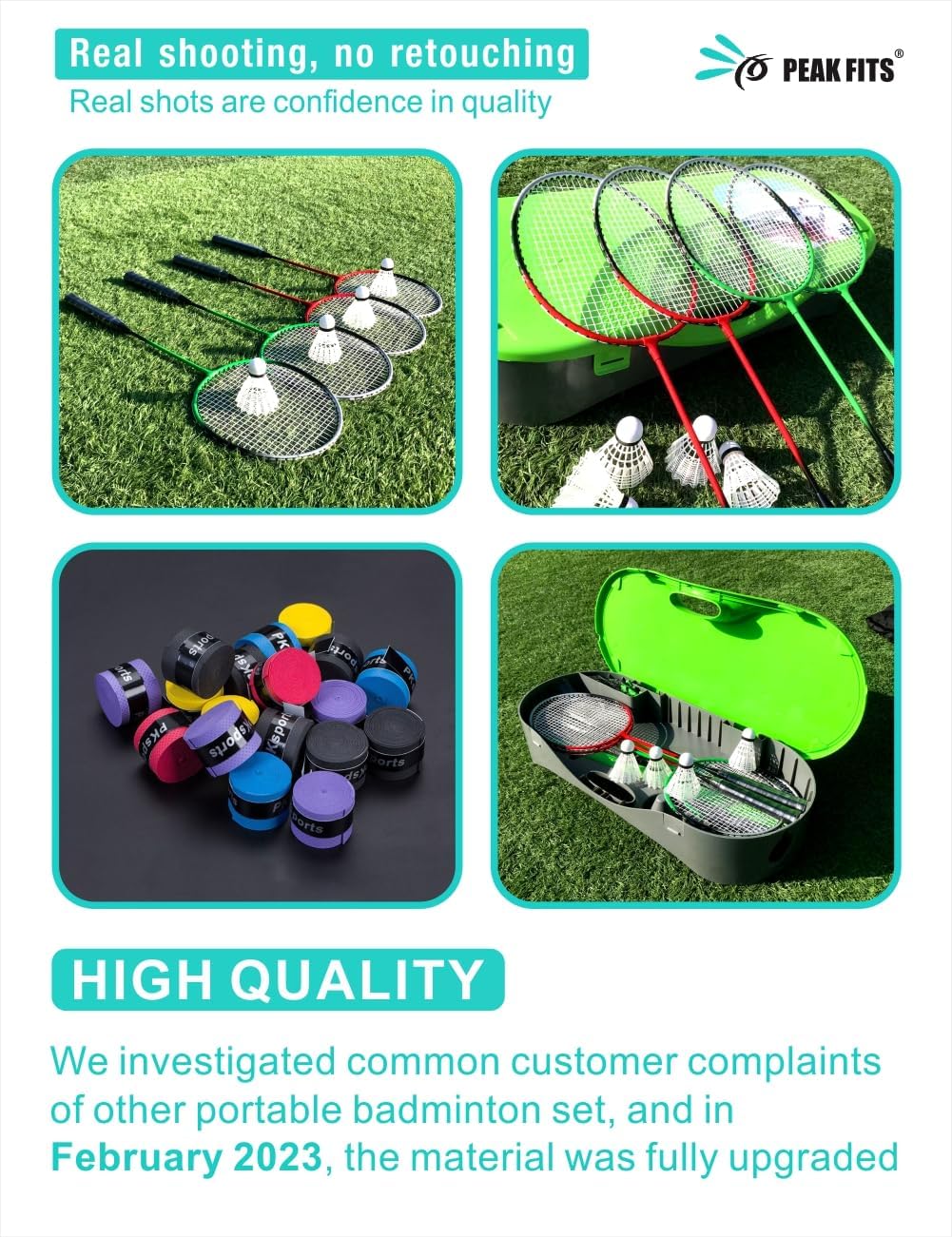 Portable Badminton Net Set,Folding Volleyball Badminton Net,4 Professional Graphite Badminton Racket,8 Racket Grip Tape,4 Shuttlecocks,Family Game,Backyard Sports