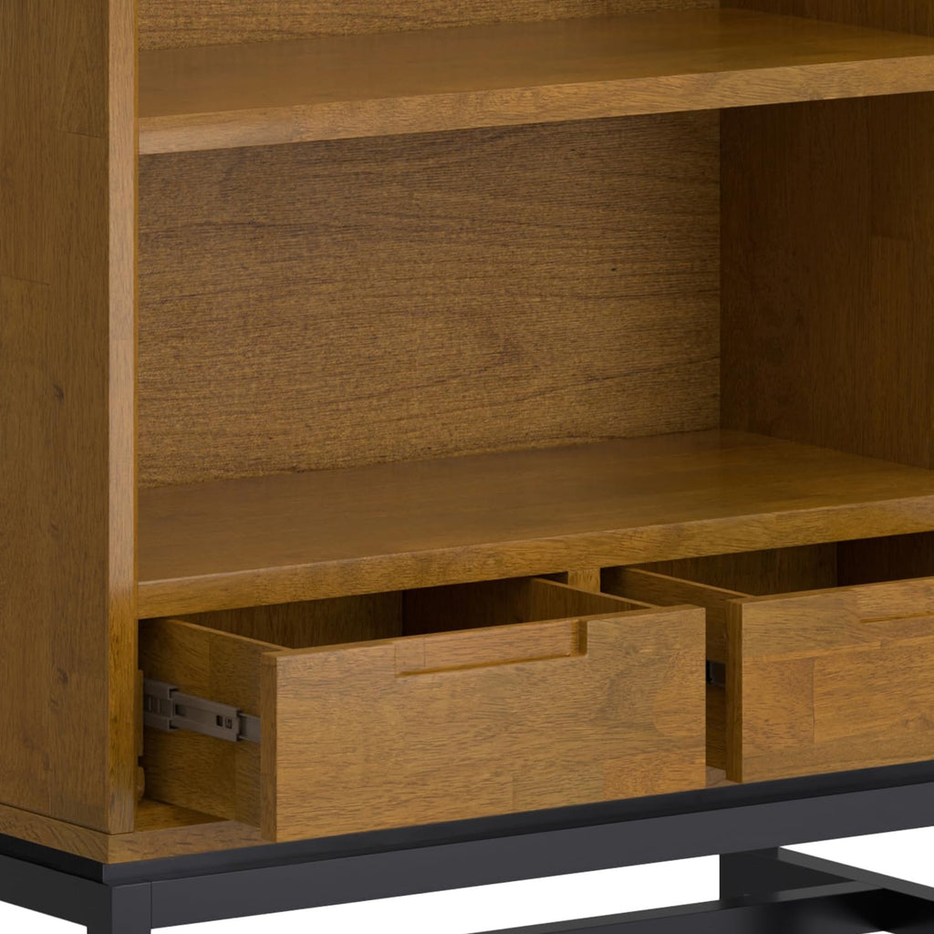 SIMPLIHOME Banting Desk and Bookcase Bundle - 60 inch Wide Solid Wood Desk with Drawers and 30 inch Wide 4-Shelf Bookcase in Medium Saddle Brown, Modern Industrial Home Office Furniture (Set of 2)