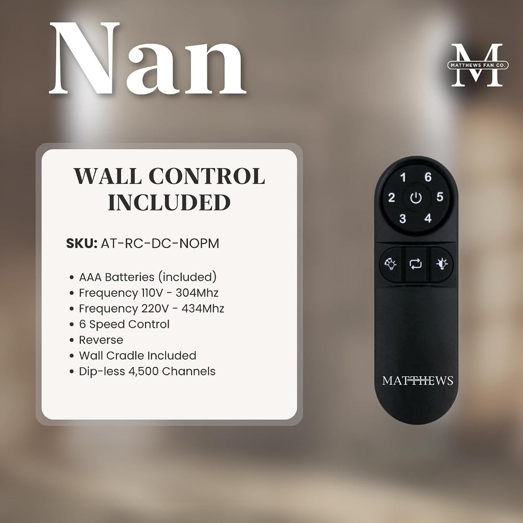 Matthews NK-BK-LM-60 Nan Damp Rated 60' Ceiling Fan with Remote and Wall Control, 3 Solid Wood Blades, Silent DC Motor, Matte Black with Light Maple Tone