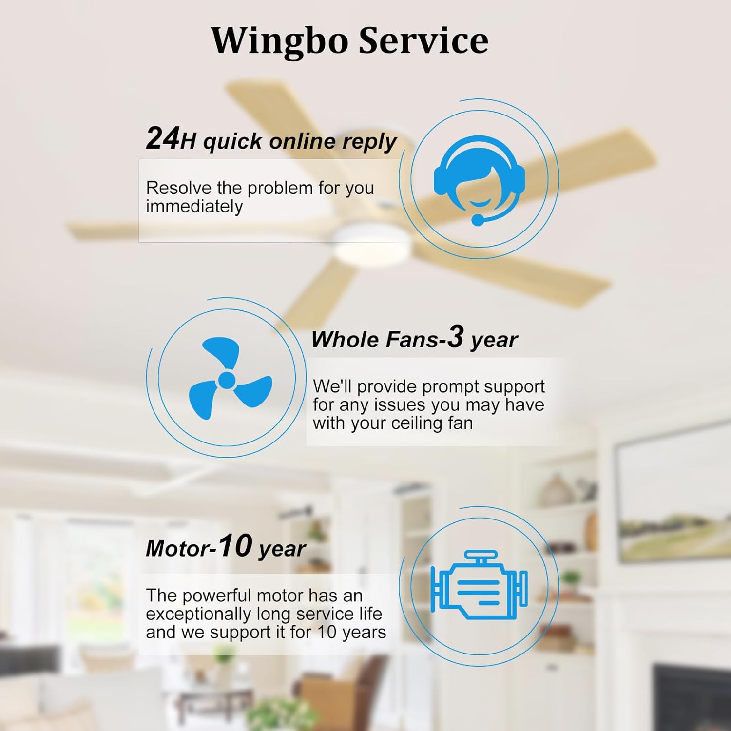 WINGBO Ceiling Fan with Lights - 54 inch Solid Wood Flush Mount Ceiling Fan with Remote,3CCT, Dimmable LED,5 Blades, 6-Speed Noiseless Powerful DC Motor, ETL Listed (White+Light Wood)