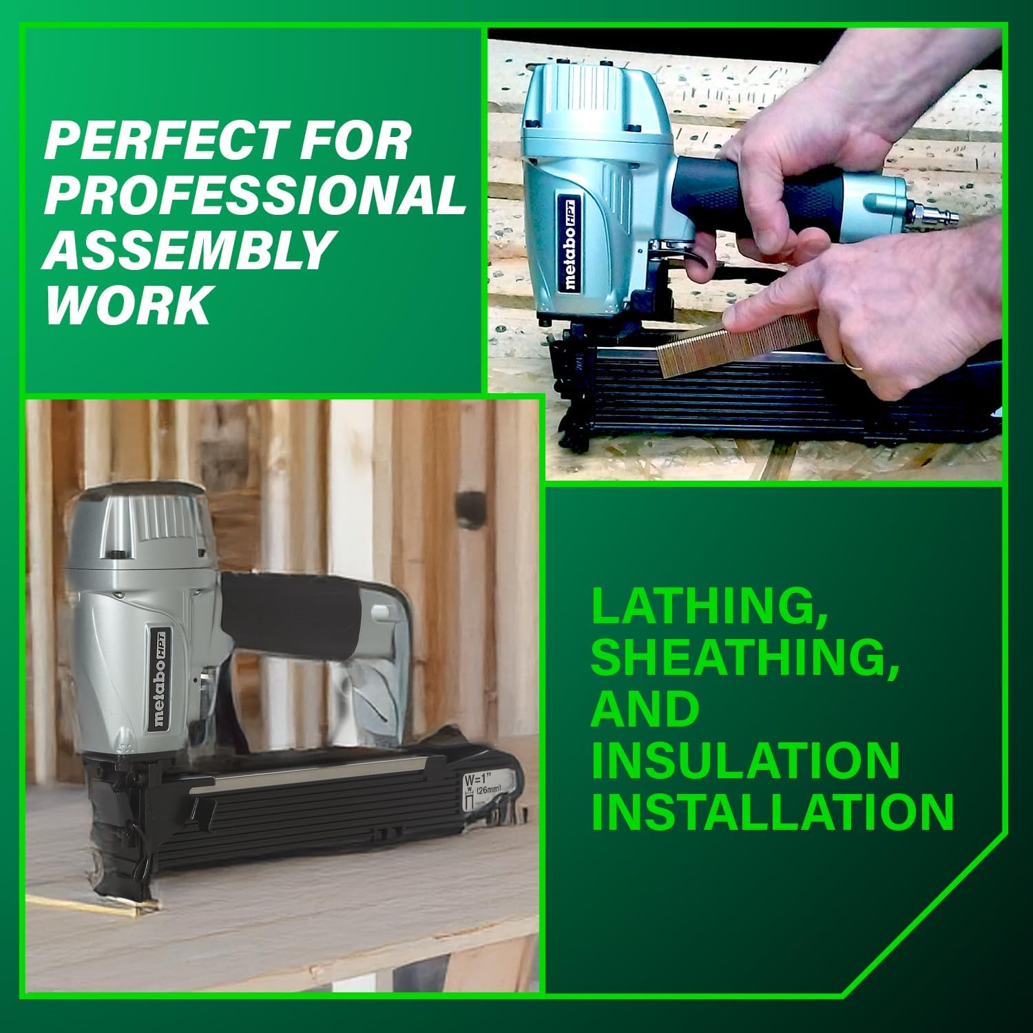 Metabo HPT Wide Crown Stapler, Pro-Preferred Pneumatic Power Nailers, Lathing Tool for Sheathing & Insulation, Quick Response, 16 Gauge, Up to 150 1' Wide Crown Staples, Length 1' to 2', N5024A2