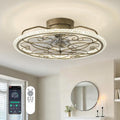 Low Profile Ceiling Fans with Lights Gold Crystal Chandelier Caged Fan Light Bedroom Fandeliers Flush Mount Ceiling Fan with Light for Girls Bedroom Living Room Kids Room