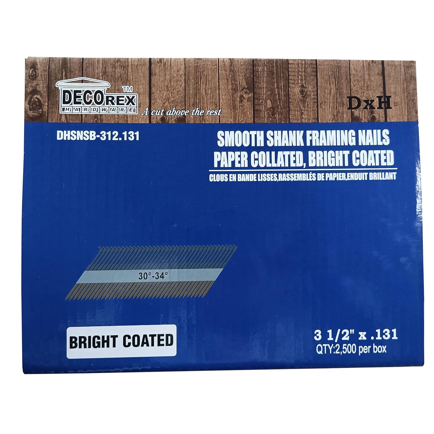 3-1/2 Inch Framing Nails – .131 Smooth Shank Paper Strip Collated, Clipped Head Nails for 30–34° Framing Nail Gun, Bright Coated, 2,500 Count
