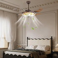 Retro 3 Color Ceiling Fan 3 Gear Wind Lights Ceiling Fan Chandelier with Remote Control, Flush Mount Ceiling Fan Lighting Fixture for Bedroom Store Office Loft-US Stock